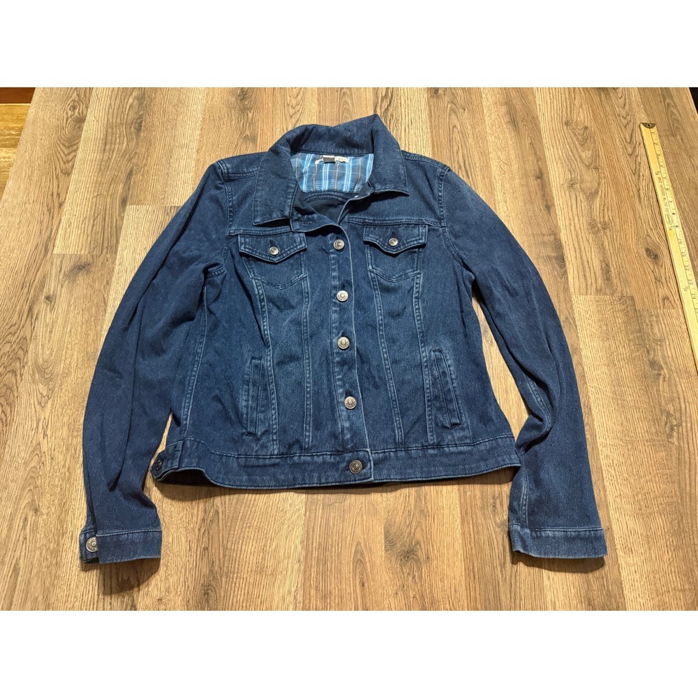Vintage America Blues Denim Jacket Women Large Blue Adult Plaid Lined Excellent